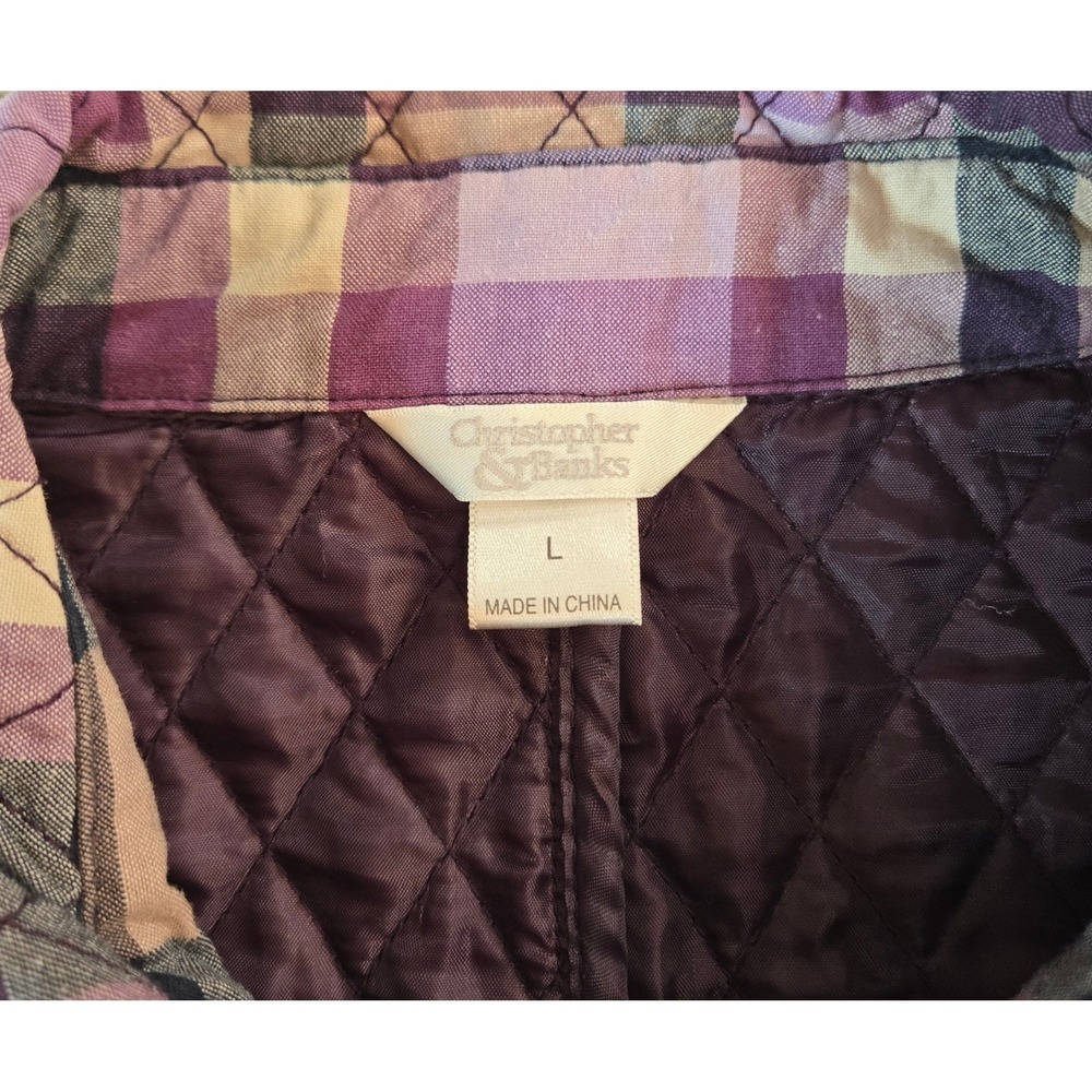 Christopher & Banks Plaid Quilted Snap Front Vest Size Large - Picture 8 of 10